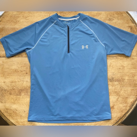 Under Armour Men’s XXL Blue Poly Blend Short Sleeve Quarter Zip Athletic Shirt - Picture 2 of 12